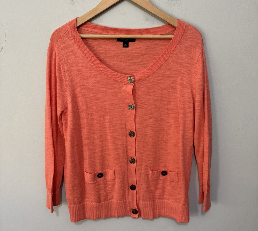Banana Republic Sweater Womens Large Coral Orange Cardigan Cotton Minimalist